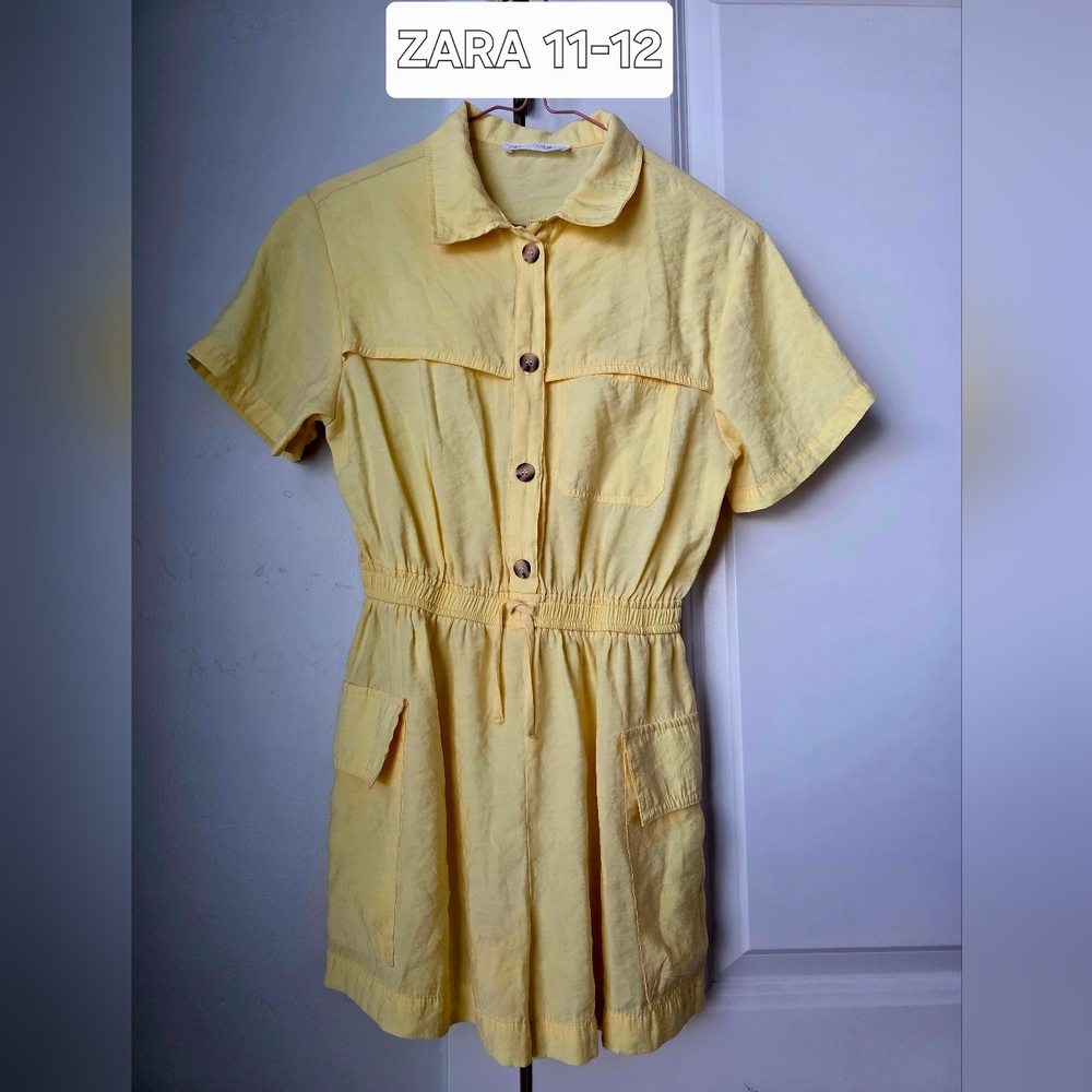ZARA Kids Girls Yellow Button-Up Short Sleeve Romper